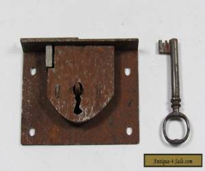 Item Antique 19th Century Steel Chest Lock with Keeper and Key for Sale