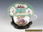 c. 1750 MEISSEN TURQUOISE GROUND CUP & SAUCER Antique German Porcelain for Sale
