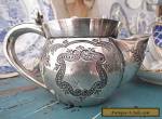 1880's Antique Silver Plate Shaving Mug Magnificent Engraving Atkin Brothers for Sale