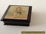 Antique Victorian Wooden Box With Charming Picture On The Lid 8cmc x 5.5 cms VGC for Sale