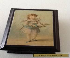 Item Antique Victorian Wooden Box With Charming Picture On The Lid 8cmc x 5.5 cms VGC for Sale