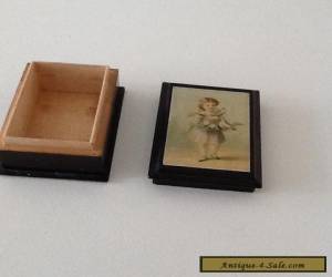 Item Antique Victorian Wooden Box With Charming Picture On The Lid 8cmc x 5.5 cms VGC for Sale