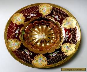 Item Large Ruby Red Gold & Enamel Centerpiece Bowl, Bohemian Czech, Stunning for Sale