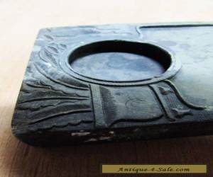 Item ANTIQUE CHINESE BLACK INK STONE CARVED FOLIAGE PLANTS VASE BRUSH POT WELL for Sale
