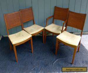 Item 4 Vintage Mid Century Modern Cane Back Dining Chairs Velvet Gold Seats Danish for Sale