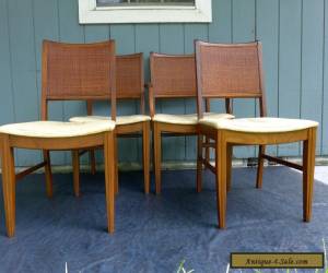 Item 4 Vintage Mid Century Modern Cane Back Dining Chairs Velvet Gold Seats Danish for Sale