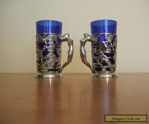 Item Pair of SILVER PLATE & GLASS GOBLETS/MUGS in Wooden Box. for Sale
