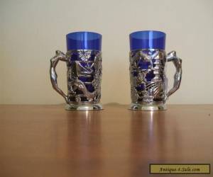 Item Pair of SILVER PLATE & GLASS GOBLETS/MUGS in Wooden Box. for Sale