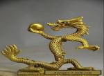 Chinese exquisite handmade brass Crystal Ball Gold dragon statue  for Sale