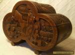 Old Chinese Wooden Box With Carved Oriental Scenes for Sale