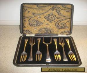 Item SET OF 7 ANTIQUE ENGLISH STERLING SILVER PLATE FORK SET IN BOX for Sale