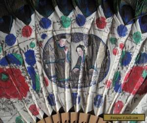 Item 2 - Antique Chinese Hand Painted Hand Fan - Peacock Feathers for Sale