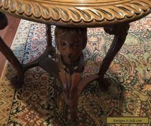 Item Antique Victorian Era Walnut Table with Carved Figural Legs & Inlay  for Sale