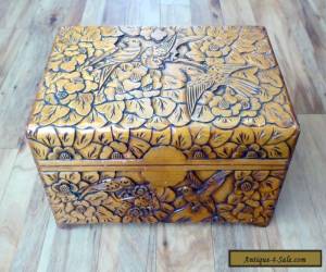 Item Large Vintage Carved Wooden Box with 'Birds'Design for Sale
