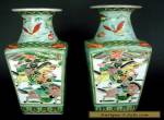 Vintage Antique TALL Chinese Porcelain Vase Pair Famille Verte  for Sale