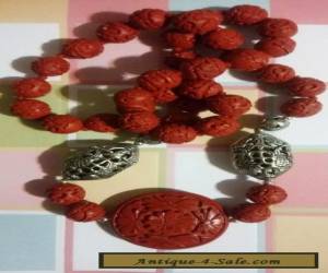 Item VINTAGE ~ CHINESE CINNABAR ~ SHOU LONGEVITY ~ LARGE  BEAD ~ NECKLACE for Sale