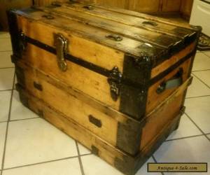 Item 1800's Antique Victorian Flat Top Steamer Trunk with Lift Out Tray for Sale