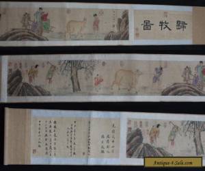 Item VERY RARE CHINESE HAND PAINTING FARM CATTLE SCROLL YANG JIN MARKED 520CM (L494) for Sale