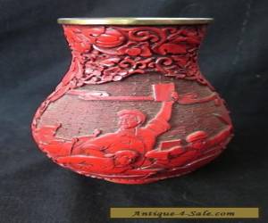 Item Vintage Chinese Cultural Revolution Cinnabar Lacquer Vase Military Soldiers Guns for Sale