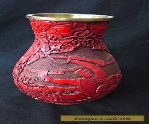 Item Vintage Chinese Cultural Revolution Cinnabar Lacquer Vase Military Soldiers Guns for Sale