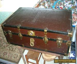 Item ANTIQUE 1800's VICTORIAN STEAMER TRUNK CHEST FLAT TOP INSIDE TRAY COFFEE TABLE for Sale