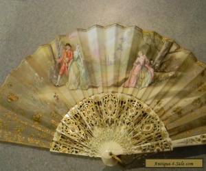 Item Antique Hand painted scene Victorian Ladies Fan signed  for Sale