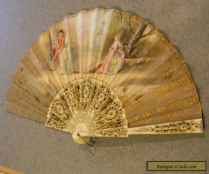 Item Antique Hand painted scene Victorian Ladies Fan signed  for Sale
