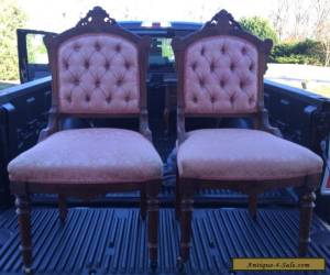 Item Pair of Vintage Victorian Style Chairs Pink Upholstered for Sale