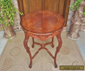 Item ANTIQUE FRENCH LOUIS XVI STYLE CARVED MAHOGANY TABLE BURLED MARQUETRY INLAID TOP for Sale