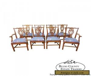 Item Baker Solid Oak Set of 8 Chippendale Style Dining Chairs for Sale