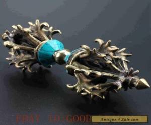 Item Tibet Tibetan Buddhism Bronze Turquoise Buddhist Ritual Tool Hand Vajra Dorje for Sale