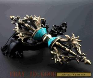 Item Tibet Tibetan Buddhism Bronze Turquoise Buddhist Ritual Tool Hand Vajra Dorje for Sale