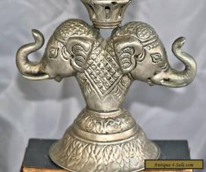 Item Fantastic Tall Vintage Solid Silver Double Elephant Table Lamp  Made In India for Sale
