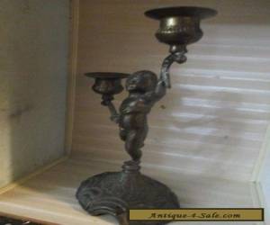 Item Antique Cherub Dual Candlestick Brass Ornate 9 1/4" tall for Sale