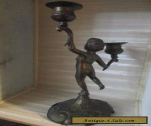 Item Antique Cherub Dual Candlestick Brass Ornate 9 1/4" tall for Sale