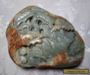 Item Genuine Antique Celadon Jade Qing Dynasty Carved Daoist Scene 6" x 4" for Sale