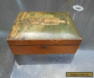 Item Antique Wooden Jewellery/Trinket Box with lid decoration of female with basket for Sale