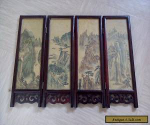 Item antique Chinese hand painted table top silk and wood screen for Sale