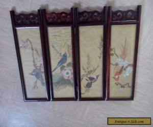 Item antique Chinese hand painted table top silk and wood screen for Sale