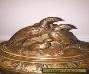 Item Antique 19th C Swiss Black Forest Carved Wood Jewellery Box With Gropes Of Bird for Sale