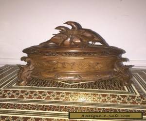 Item Antique 19th C Swiss Black Forest Carved Wood Jewellery Box With Gropes Of Bird for Sale