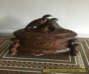 Item Antique 19th C Swiss Black Forest Carved Wood Jewellery Box With Gropes Of Bird for Sale