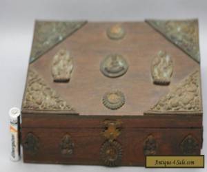 Item Fantastic Antique Wooden Box Decorated w/Casted Iron Buddhist Symbols for Sale
