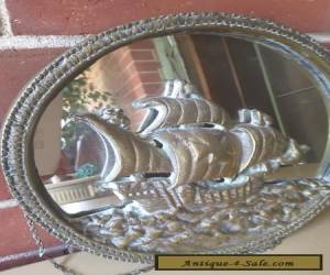 Item VINTAGE Solid Brass NAUTICAL WALL MIRROR SAILING SHIP CLIPPER for Sale