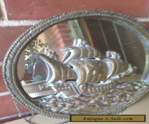 Item VINTAGE Solid Brass NAUTICAL WALL MIRROR SAILING SHIP CLIPPER for Sale