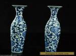 One pair Fine Beautiful Chinese Blue and white porcelain vase painting flowers for Sale