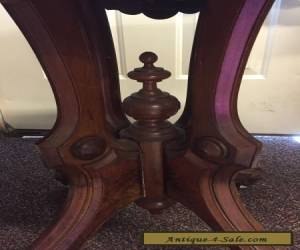 Item Antique Victorian Parlor End Table Oval With Marble Top Carved Wood Base  for Sale