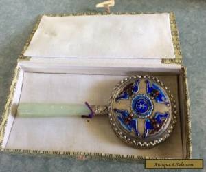 Item Antique Chinese Enameled Hand Mirror with Jade Handle for Sale