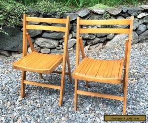 Item 2 Vintage Mid Century Wood Slat Folding Chairs Seat Fold Oak Set Antique for Sale