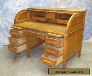 Item 4' Oak Rolltop Office Desk Vintage Table Arts Crafts Danish Modern Mid Century a for Sale